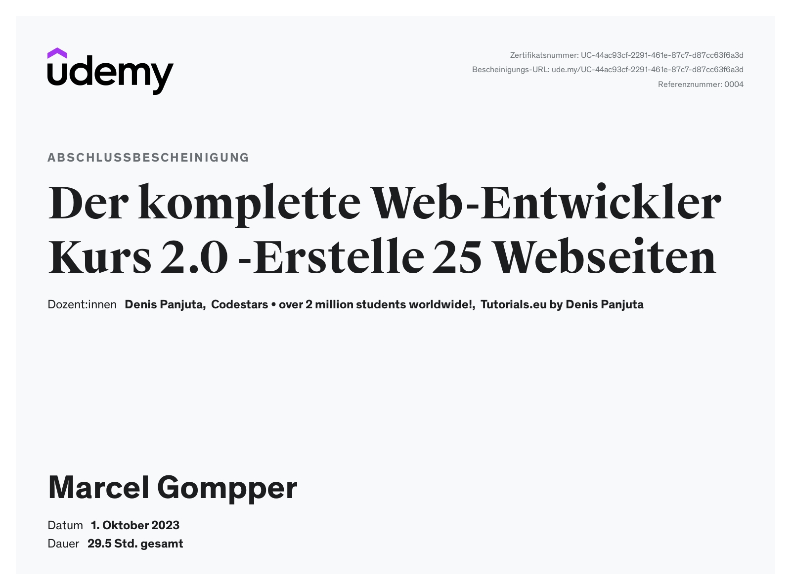 Zertifikat Web-Entwickler Gompper Webdesign